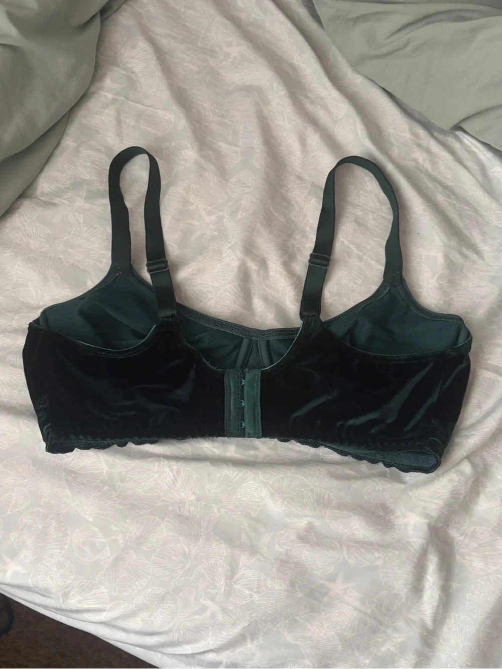 Velvet Lace-Trim Bralette - Dark Green
